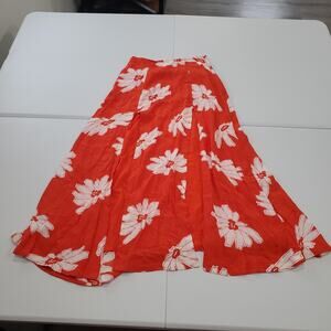 Maeve Red Floral Midi Skirt with White Blooms